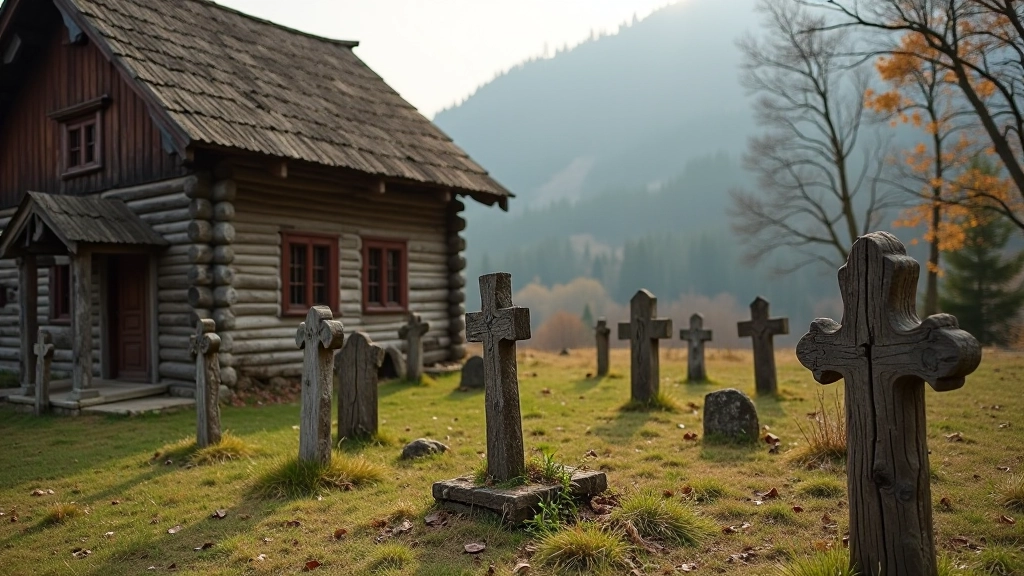 Historické dřevěné hřbitovní kapličky v alpínské krajině